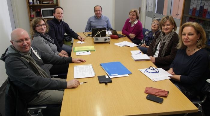 Da sinistra, Elio Bragagnini, Mariagrazia Rossetto, Daniel Bucovaz, Francesco Savonitto, Sandra Placereani, Giulia Golinelli, Sophie Boria, Daniela Gregoretti.