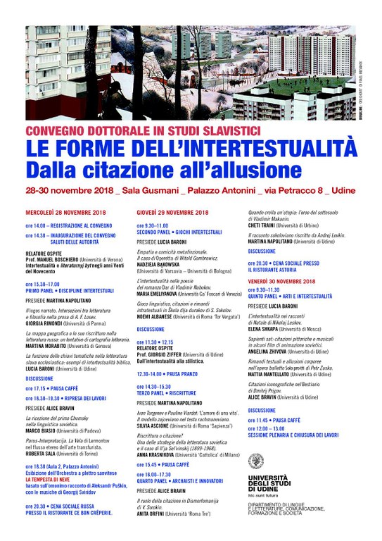 LE FORME DELL’INTERTESTUALITÀ Dalla citazione all’allusione - 28/30 novembre 2018