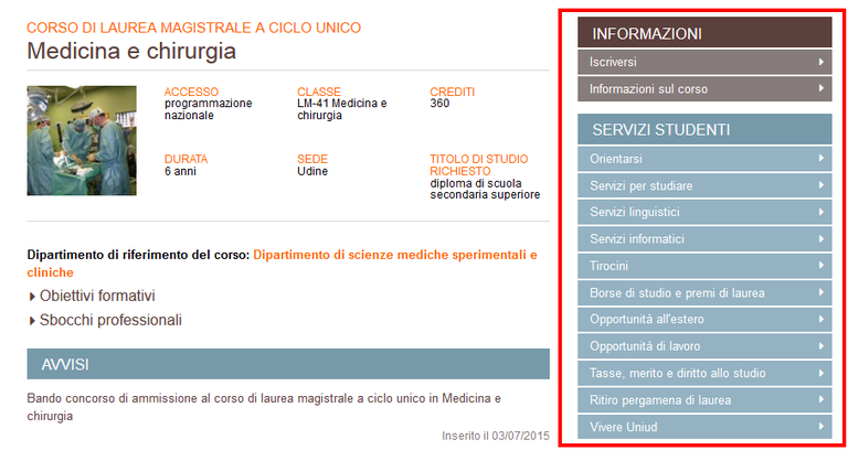 informazioni screenshot uniud